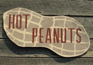 Big Hot Peanuts Vintage Wooden Fair Food Sign Farm Road Stand Carnival Boiled