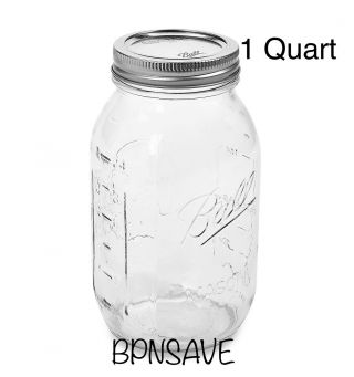 Ball Regular,  Mouth Clear - Glass,  Mason Jars,  1 Qt,  Canning Preserve Lids 12 Pack