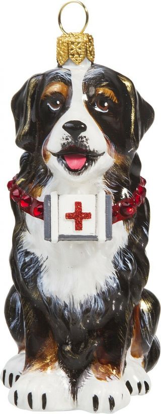 Bernese Mountain Dog With First Aid Kit Polish Glass Christmas Tree Ornament Pet