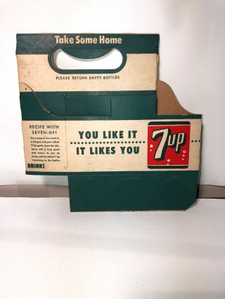 1958 7UP Soda Bottle 6 Pack Carton Carrier Vintage Advertising 8