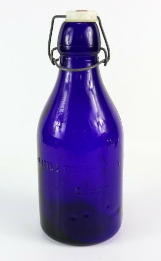 Vintage 1965 Milk Bottle Cobalt Blue Glass 1 One Quart Absolutely Pure Milk
