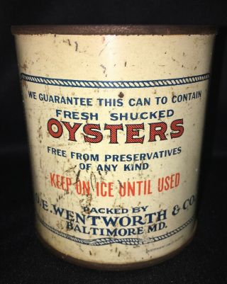 Vintage O.  E.  WENTWORTH’S TRIANGLE BRAND Oyster Can MD.  45 Baltimore Tin litho 3