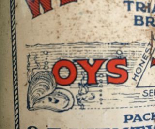 Vintage O.  E.  WENTWORTH’S TRIANGLE BRAND Oyster Can MD.  45 Baltimore Tin litho 6