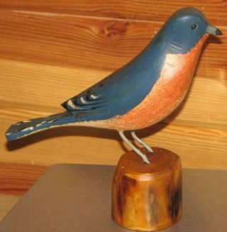 Bluebird Hand Carved Jim Slack Pekin Il Bird Figure Decoy Carver