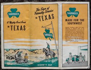 1940s Shamrock Gas & Oil Texas Road Map