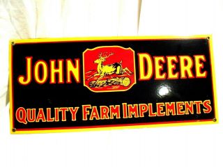 John Deere Quality Farm Implements Porcelain/heavy Gauge Enameled Sign 18 X 8