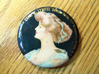 Vintage Celluloid Advertising Pocket Mirror Lady Chas.  M.  Lempke Buffalo,  Ny