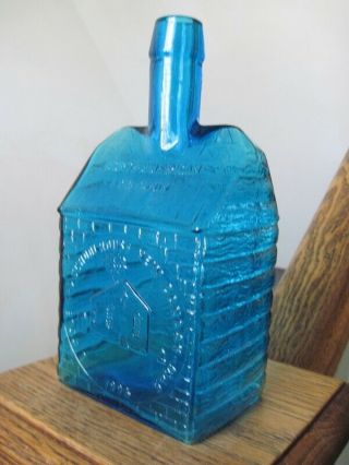 Azure Blue Caanan Conneticut American Log Cabin Bottle - - - Clevenger Mold