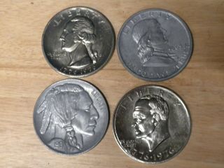 Set Of 4 Large Metal Coin Coasters/paperweights