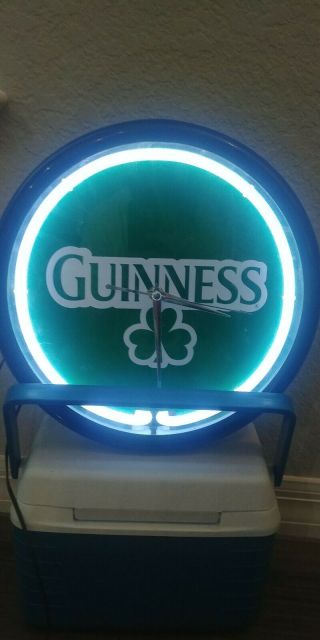 Guinness Beer Green Neon Wall Clock Vtg Brewery Bar Clover St Patricks Day Irish