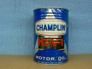 Vintage 1950s Champlin Hi - V - I Full 1 Qt Motor Oil Can