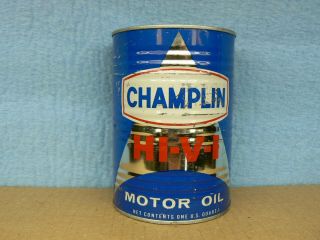 Vintage 1950s Champlin HI - V - I Full 1 Qt Motor Oil Can 3