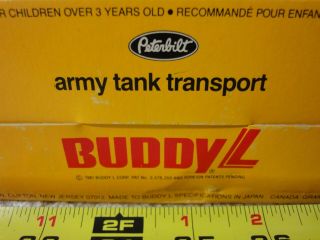 Vintage 1981 Buddy L,  Peterbilt Semi truck,  low boy,  Army Tank Transport.  NOS 7