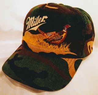 Vintage Miller Beer Green Camouflage Pheasant Hunting Snapback Hat Made In Usa