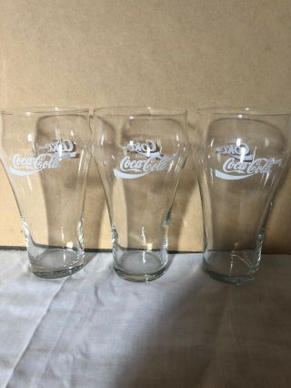 3 Vintage Enjoy Coca Cola Coke Clear Smooth Bell Glass 12 Oz 6 " Tall
