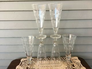 Set Of 6 Vintage Pilsner Beer Glasses With Polka Coin Dots Pattern 7 1/2 " Tall