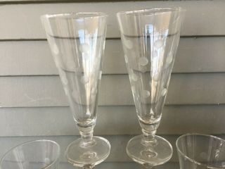 Set of 6 Vintage Pilsner Beer Glasses with Polka Coin Dots Pattern 7 1/2 