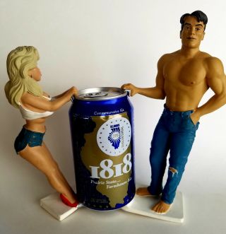 Set Of 2 Vintage Bottoms Up Can Holders By R.  Demars Figurine Sexy Girl Hot Guy