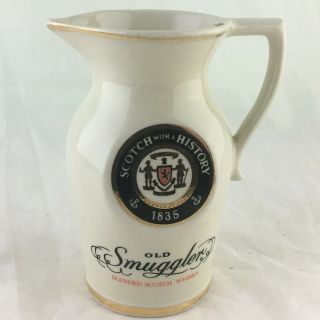 Old Smuggler Scotch History Vintage Ceramic Bar Water Pitcher Gold Rim Usa Made
