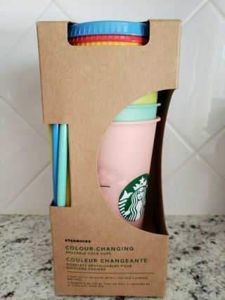 2019 Starbucks Color Changing Reusable Cold Cups 5 Pack,  Nib