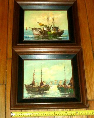 Two 14 " X 12 " Framed Paolo Stirrat Signed Oil Paintings Sail Boat Ship Nautical
