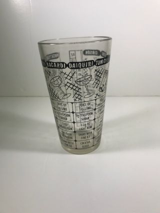 VINTAGE FEDERAL COCKTAIL DRINK:RECIPES SHAKER MIXING GLASS,  BLACK ON CLEAR 2