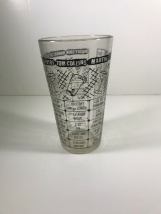 VINTAGE FEDERAL COCKTAIL DRINK:RECIPES SHAKER MIXING GLASS,  BLACK ON CLEAR 3