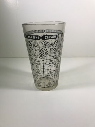 VINTAGE FEDERAL COCKTAIL DRINK:RECIPES SHAKER MIXING GLASS,  BLACK ON CLEAR 4