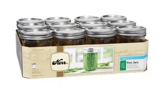 Kerr Wide Mouth Pint /16oz.  Glass Mason Jars With Lids And Bands 12count Usa