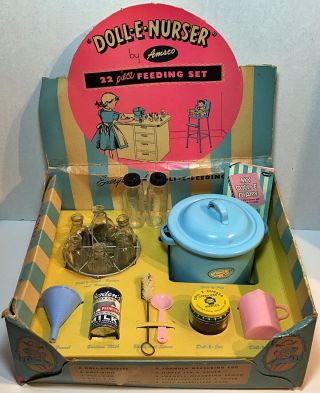 Vintage Amsco Doll - E - Nurser 22 Piece Complete Feeding Set W/box No.  324 - 1950 