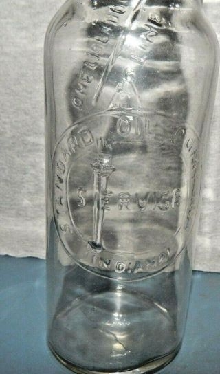 Standard Oil Co Embossed Glass Bottle W Fill To Arrow Metal Spout (indiana) 467