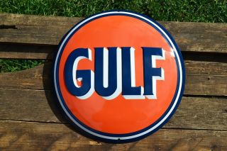 Gulf Oil Corporation Embossed Tin Metal Sign - Gasoline - Vintage - Retro