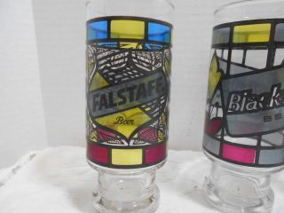 4 Vintage Beer Glasses Schaefer Schlitz Blacklabel Falstaff Stained Glass Bar 5