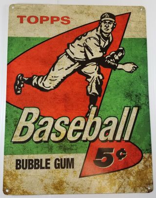 Topps Baseball Five Cents 5¢ Chewing Gum Heavy Duty Metal Advertising Sign