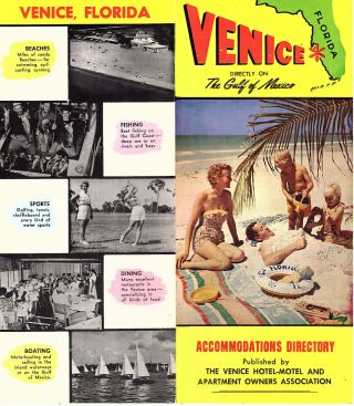 Venice Florida Vintage Accommodations Directory Keyed Map Circa 1950 