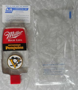 Vintage 1980s Miller High Life Pittsburgh Penguins Beer Tap Handle Old Stock