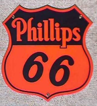 Phillips 66 Orange And Blk Porcelain Overlay Meta Sign
