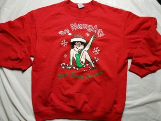Betty Boop Mens Xl Red Christmas Santa Be Naughty 2004 Pullover Crewneck Sweater
