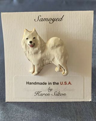 Karen Silton Handmade Samoyed Dog Ceramic Pin