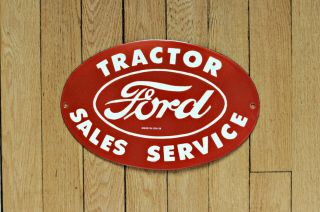 Porcelain Ford Tractor Sales And Service Sign Heavy Classic Farm 11 3/4 " X 7 3/4