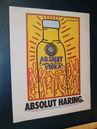 Vintage 1986 Keith Haring Absolut Vodka 10 X12 Print Ad