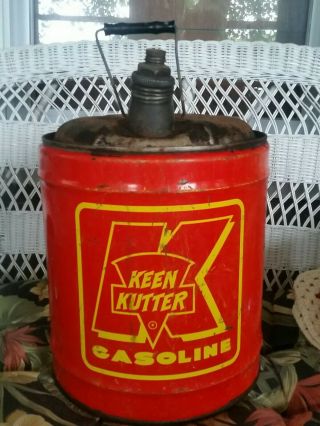 Old 5 Gallon Gal Metal Keen Kutter Gasoline Gas Can Non Leaking Cap