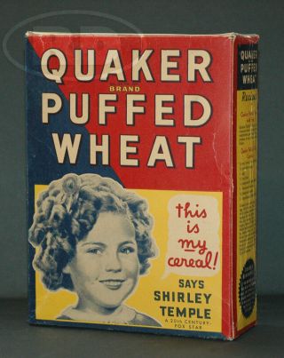 1936 - 38 Shirley Temple Quaker Puffed Wheat Cereal Box