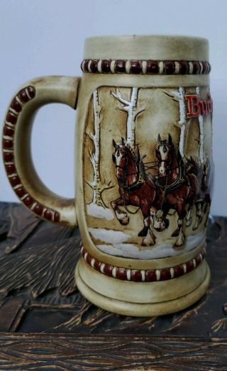 1981 Budweiser Holiday Beer Stein Clydesdales Snowy Birch Trees Snowy Woodlands