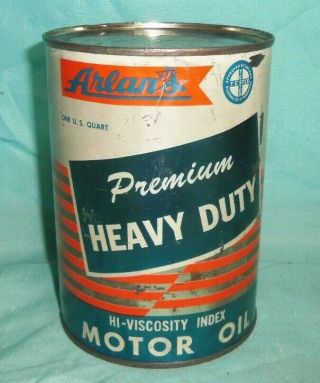 Vintage ARLANS Department Store Motor Oil One Quart Metal Can York 8