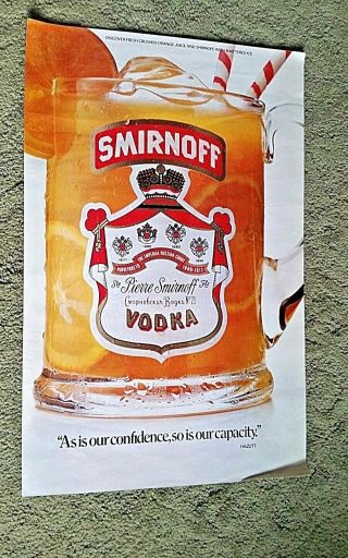 Smirnoff Vodka Poster Advertisement " Crushed Orange,  Shattered Ice " 13 " X 20 "