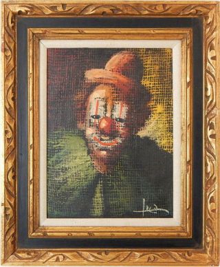 Vintage 50s Clown Painting Signed Luca - Framed Oil On Canvas 16 X 20