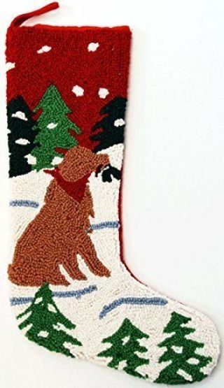 Alpine Mountain Golden Retriever Dog Hooked Wool Christmas Stocking - 21 " Size