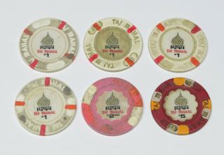 6 Trump Taj Mahal Casino Chips (4) $1 Chips,  (1) $2.  50 Chip & (1) $5 Chip
