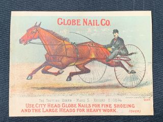 Currier & Ives Trade Card Globe Nail Co.  Trotting Queen Racing 1881